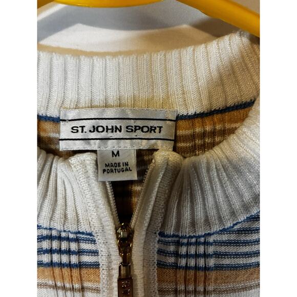 St John Sport Zip Front Nuetral Striped Sweater Vest Size Medium Women's Classic - Picture 3 of 7